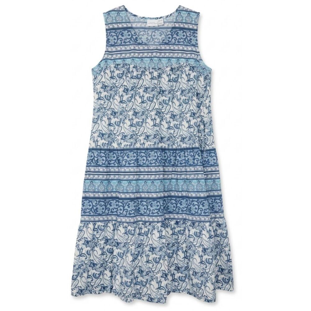 Vermont Country womens xl night gown shift dress blue paisley floral pockets